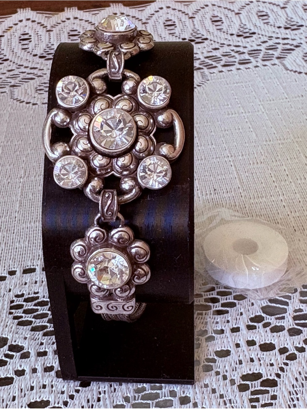 Brighton Silver-Tone Crystal Floral Link Bracelet